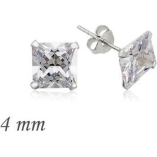 Harem Altın Gümüş Kare Tek Taş Zirkon Küpe - 4 Mm