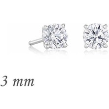 Harem Altın Gümüş Yuvarlak Tek Taş Zirkon Küpe - 3 Mm