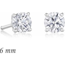 Harem Altın Gümüş Yuvarlak Tek Taş Zirkon Küpe - 6 Mm.