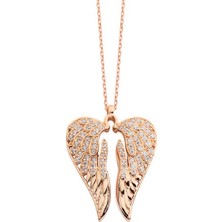 Harem Altın Kalp Motifli Melek Kanadı Gümüş Kolye - Gms1709