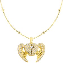 Harem Altın Melek Kanatlı İsimli Kalpli Gümüş Kolye - Gms900