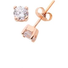 Harem Altın Orta Boy Dört Tırnak Tektaş Gümüş Küpe - Gms627