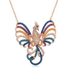 Harem Altın Pt2610814 Gümüş Zümrüdü Anka Kuşu Bayan Kolye