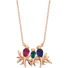 Harem Altın Renkli Taşlı Üçlü Kumru Gümüş Kolye - Gms1107