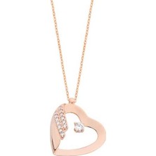 Harem Altın Taşlı Kalpli Tasarım Gümüş Kolye - Gms1694