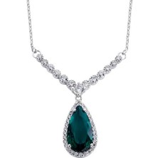 Harem Altın Zirkon Taşlı V Montür Damla Gümüş Kolye - Gms1207