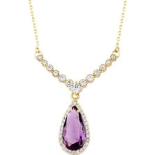 Harem Altın Zirkon Taşlı V Montür Damla Gümüş Kolye - Gms1209