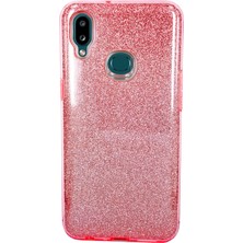 Case 4U Samsung Galaxy A10S Kılıf Çift Katmanlı Simli Shining Sert Silikon Arka Kapak Rose Gold