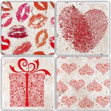 Oscar Stone Decor Bardak Altlığı Sevgililer Günü 4'lü Set