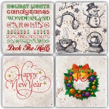 Oscar Stone Decor Bardak Altlığı Yılbaşı 4'lü Set