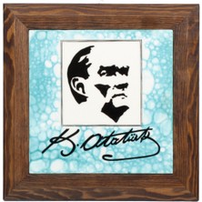 Otantik Çini Ahşap Çerçeve Atatürk Sureti Ve İmzası Çini Tablo