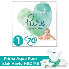 Prima Pure Bebek Bezi 1 Beden 70’li + Prima Aqua Pure Islak Havlu Hediyeli