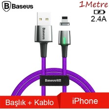 Baseus CALXC-A05 Zinc Magnetic USB Kablo Şarj iPhone Uyumlu Lightning Başlık 2.4A 1 m - Mor