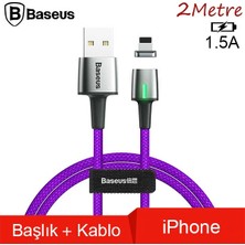 Baseus CALXC-B05 Zinc Magnetic USB Kablo Şarj iPhone Uyumlu Lightning Başlık 2 m 1.5A - Mor