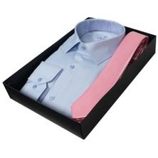 Varetta Erkek Mavi Gömlek Pembe Kravat Gömlek Kombin Seti