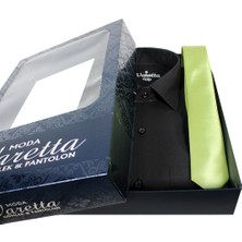 Varetta Erkek Siyah Gömlek Yeşil Kravat Gömlek Kombin Seti