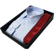 Varetta Erkek Mavi Gömlek Bordo Kravat Gömlek Kombin Seti