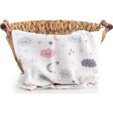 Caline Baby Müslin Bezi Örtü Bulut Desen - Gri + 4 Adet Ağız Mendili