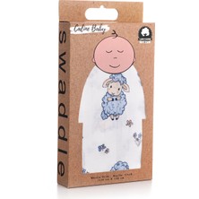 Caline Baby Müslin Bezi Örtü Kuzu Desen - Mavi + 4 Adet Ağız Mendili