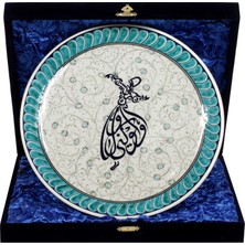 Otantik Çini Kadife Kaplama Çanta Hediyelik Mevlana Desen Çini Tabak