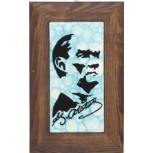 Otantik Çini Ahşap Çerçeve Atatürk Sureti Ve İmzası Çini Tablo