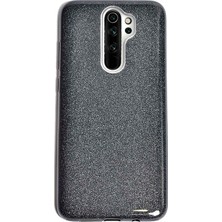 Case 4U Xiaomi Redmi Note 8 Pro Kılıf Çift Katmanlı Simli Shining Sert Silikon Arka Kapak Siyah