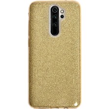 Case 4U Xiaomi Redmi Note 8 Pro Kılıf Çift Katmanlı Simli Shining Sert Silikon Arka Kapak Altın