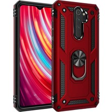 Case 4U Xiaomi Redmi Note 8 Pro Kılıf Çift Katmanlı Yüzüklü Manyetik Vega Kapak Kırmızı