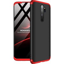 Case 4U Xiaomi Redmi Note 8 Pro Kılıf 3 Parçalı Tam Koruma Sert Mika Ays Kapak Siyah Kırmızı