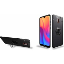 Case 4U Xiaomi Redmi 8A Kılıf Autofocus Shockprof Ravel Yüzüklü Standlı Slikon Kapak Siyah Kırmızı