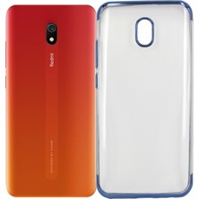 Case 4U Xiaomi Redmi 8A Kılıf 4 Köşeli Renkli Lazer Silikon Arka Kapak Glitter Mavi