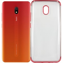 Case 4U Xiaomi Redmi 8A Kılıf 4 Köşeli Renkli Lazer Silikon Arka Kapak Glitter Kırmızı