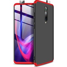 Case 4U Xiaomi Mi 9T Kılıf 3 Parçalı Tam Koruma Sert Mika Ays Kapak Siyah Kırmızı