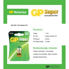 GP 2'li Super Alkalin 25A İncenin İncesi Pil  LR61-AAAA (GP25A-U2)