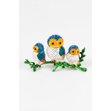 Dünyadan Hediyeler Dalda Üçlü Baykuş Swarovski Taşlı Mücevher Kutusu