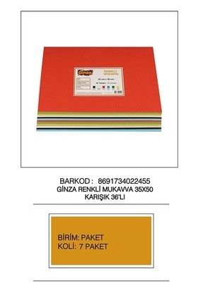 Alex Ginza 6 Renkli Mukavva 35 x 50 cm 36'lı Paket