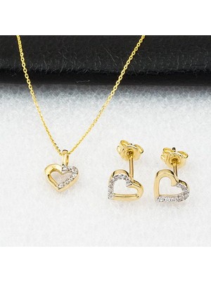 Label Jewelry Kalpli Kolye + Küpeli 14 Ayar Altın Set