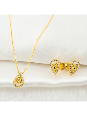 Label Jewelry Küpe + Zincirli Kolyeli 22 Ayar 2'Li Altın Set