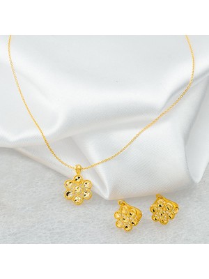 Label Jewelry Küpe Kolyeli 22 Ayar Taşsız 2'Li Altın Set