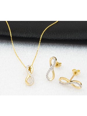 Label Jewelry Sonsuzluklu Kolye + Küpeli 14 Ayar Altın Set