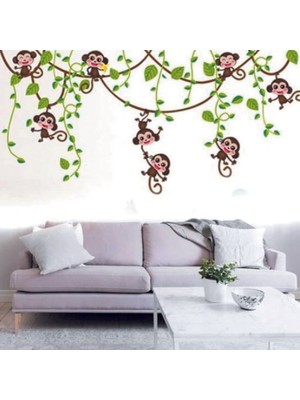 Kt Decoration Sarmaşıklar ve Sevimli Maymunlar Çocuk Odası Duvar Sticker