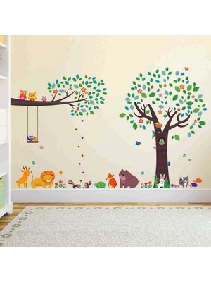 Kt Decoration Renkli Ağaç ve Orman Hayvanları Çocuk Odası Duvar Sticker