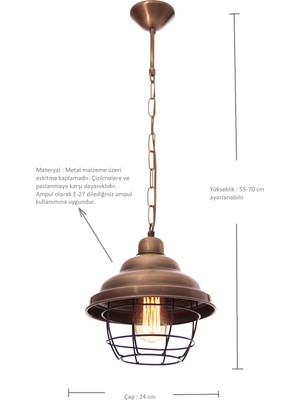 Umur Aydınlatma Togo Eskitme Metal Tel Detaylı Sarkıt Avize