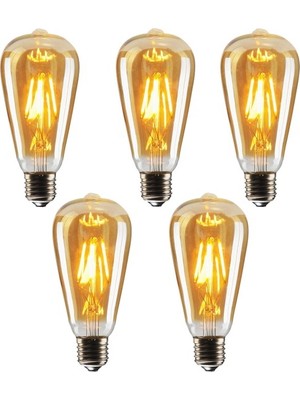 Edison ST64 Flamanlı 6 W Rustik LED Ampul Dekoratif Vintage Aydınlatma Gün Işığı 5'li