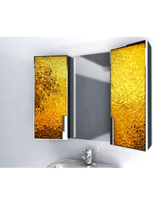 Artila Işıklı Kapaklı Altın Doku Lavabo Üstü Banyo Dolabı 120 x 90 cm