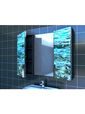 Artila Işıklı Kapaklı Deniz Dibi Lavabo Üstü Aynalı Banyo Dolabı 120 x 90 cm