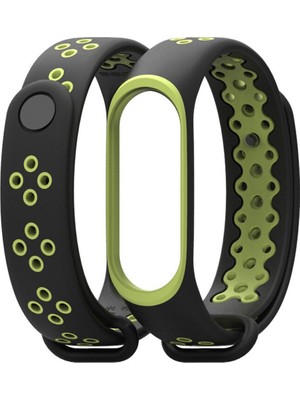 CoverZone  Mi Band 4 Sports Delikli Kayış Kordon - Siyah Yeşil