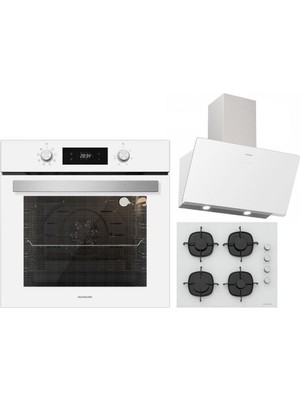 Silverline Beyaz Ankastre Set :soho Beyaz 60 cm Davlumbaz , CS5335W01 Beyaz Ankastre Ocak , B06504W01 Beyaz Ankastre Fırın