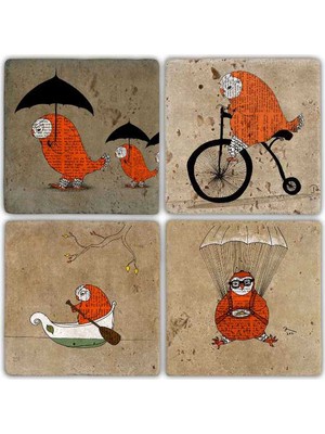 Oscar Stone Decor Doğaltaş Bardak Altlığı 4'lü Set 10 x 10 cm