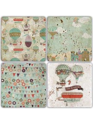 Oscar Stone Decor Doğaltaş Bardak Altlığı 4'lü Set 10 x 10 cm